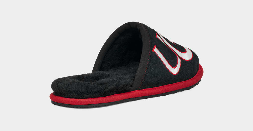 Black / Red Ugg Scuff Logo II Men Slippers | 487360-HTN