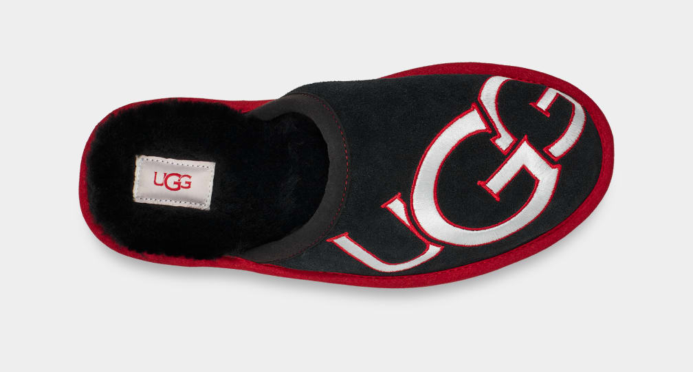 Black / Red Ugg Scuff Logo II Men Slippers | 487360-HTN