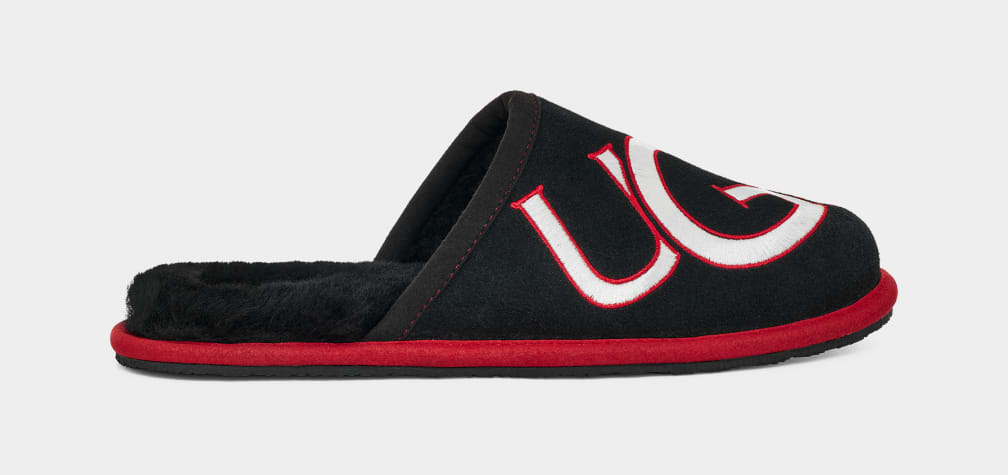 Black / Red Ugg Scuff Logo II Men Slippers | 487360-HTN