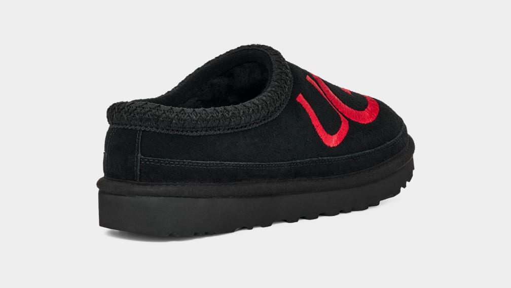 Black / Red Ugg Tasman Logo Men Slippers | 831502-ZVJ