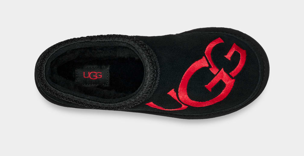 Black / Red Ugg Tasman Logo Men Slippers | 831502-ZVJ