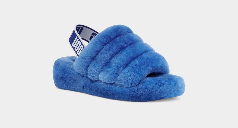 Blue Ugg Fluff Yeah Women Slides | 689352-JDT