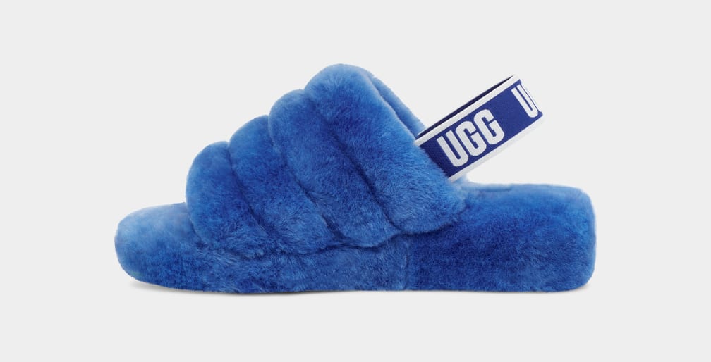 Blue Ugg Fluff Yeah Women Slides | 689352-JDT