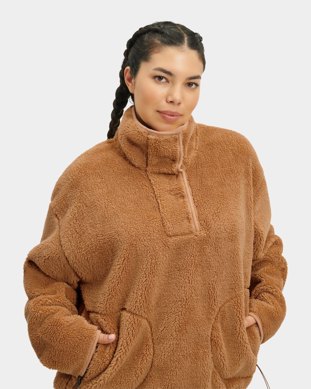 Brown Ugg Atwell Sherpa Half Snap Pullover Women Sweaters | 397018-EWT