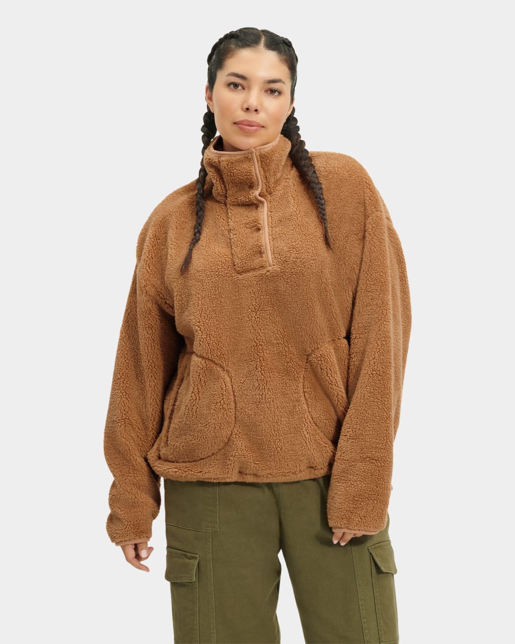 Brown Ugg Atwell Sherpa Half Snap Pullover Women Sweaters | 397018-EWT