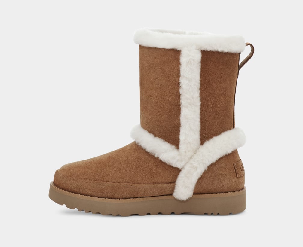 Brown Ugg Classic Fluff Spill Seam Women Boots | 082357-CSD