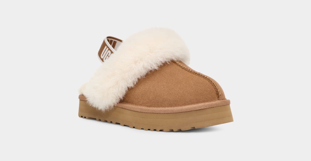 Brown Ugg Funkette Kids' Slippers | 360875-QPJ