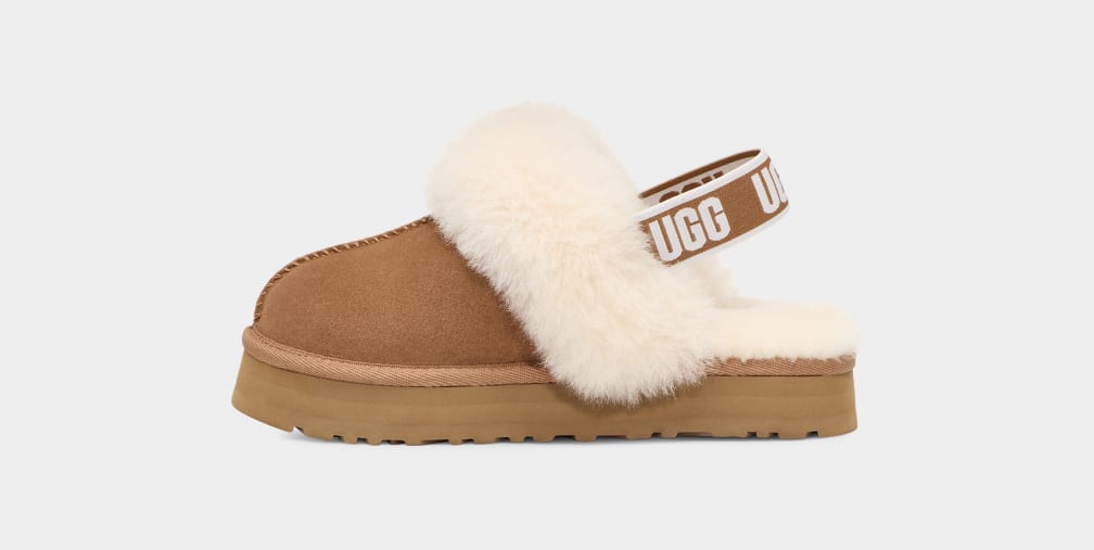 Brown Ugg Funkette Kids' Slippers | 360875-QPJ