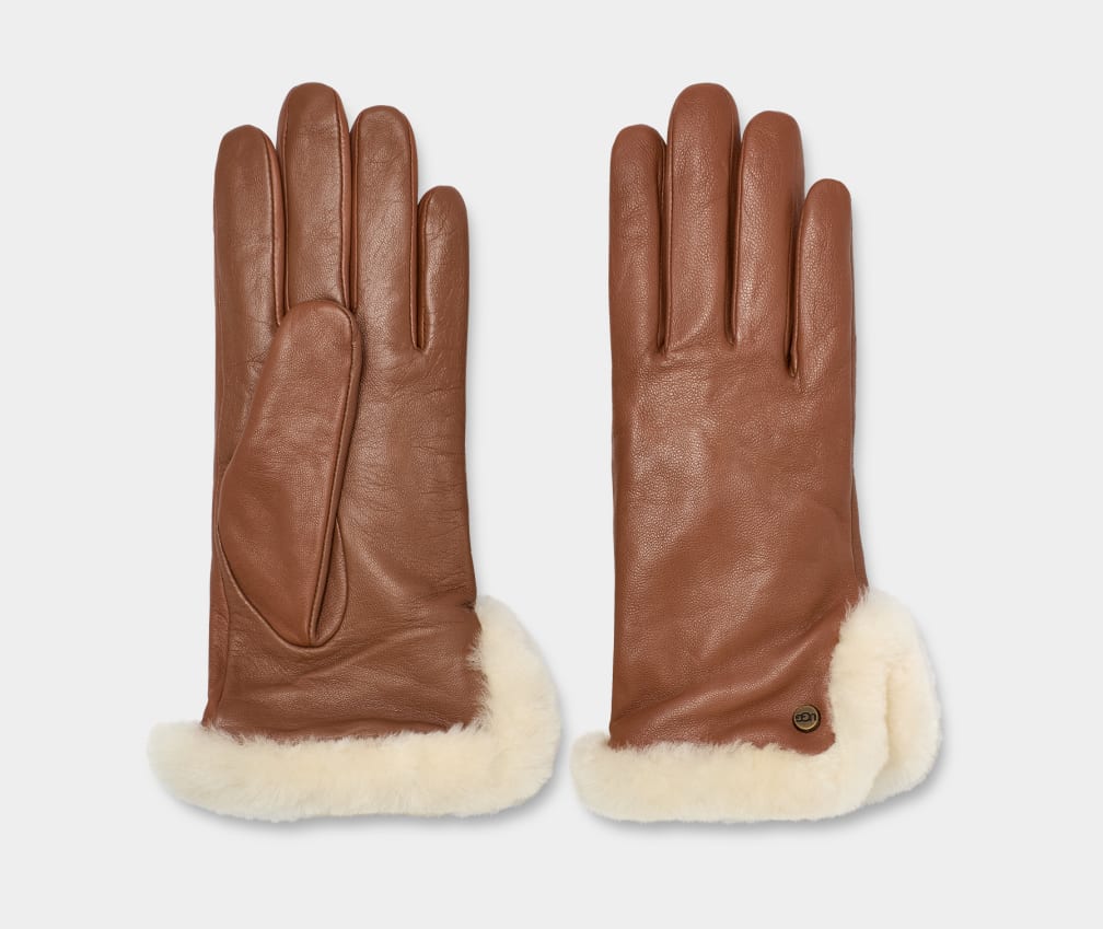 Brown Ugg Leather Sheepskin Vent Women Gloves | 320759-CAY