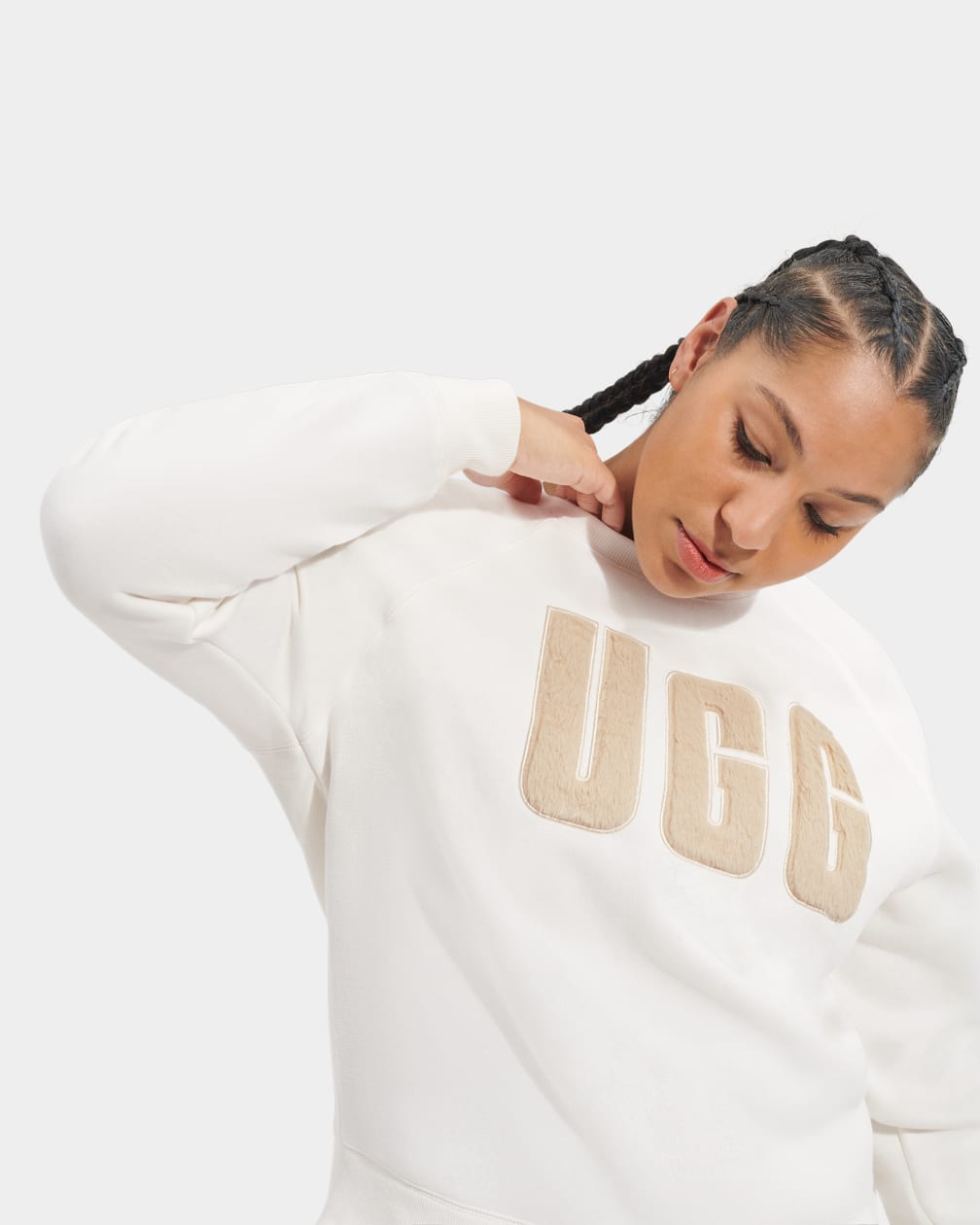 Brown Ugg Madeline Fuzzy Logo Crewneck Women Sweatshirt | 425387-WCR