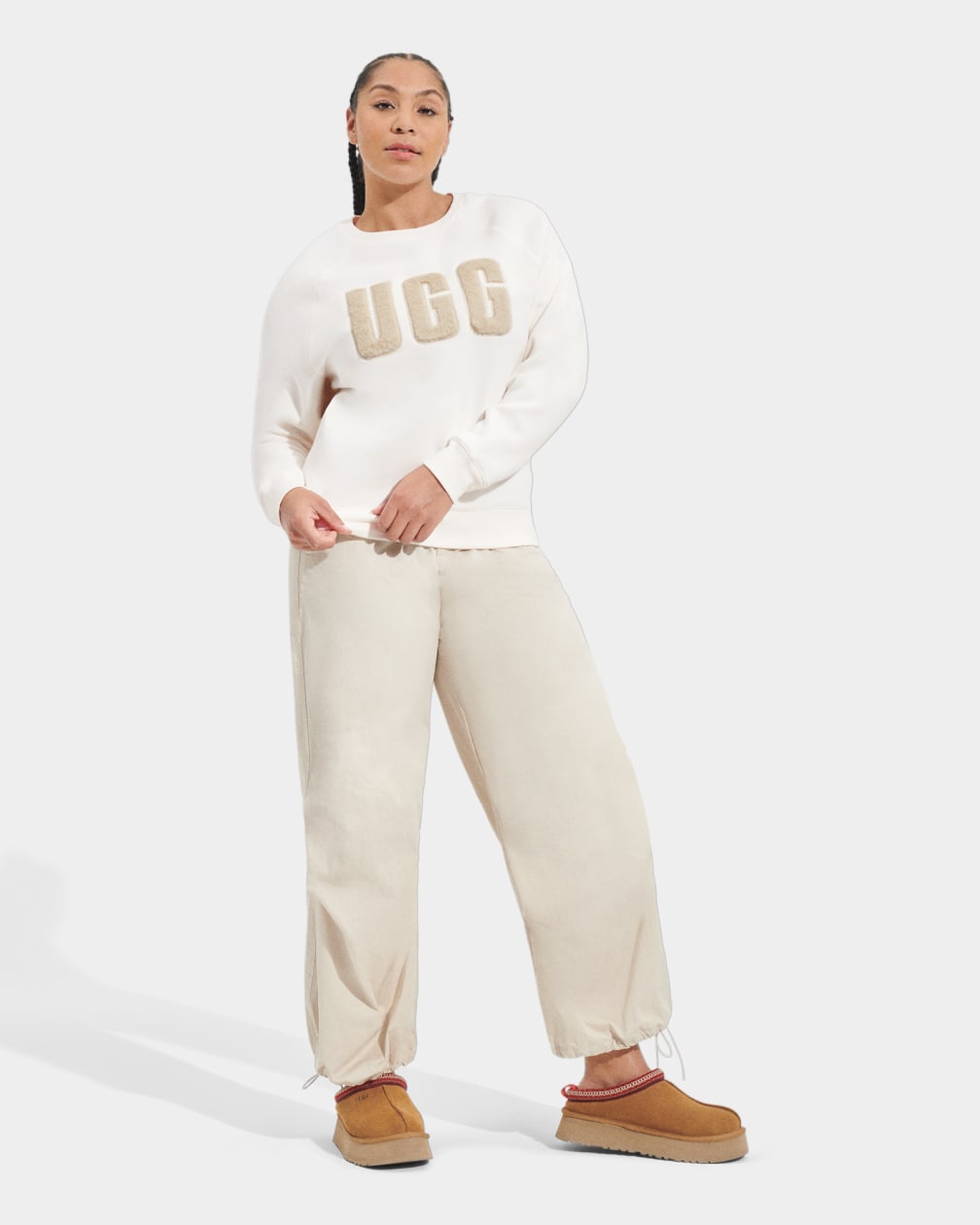 Brown Ugg Madeline Fuzzy Logo Crewneck Women Sweatshirt | 425387-WCR