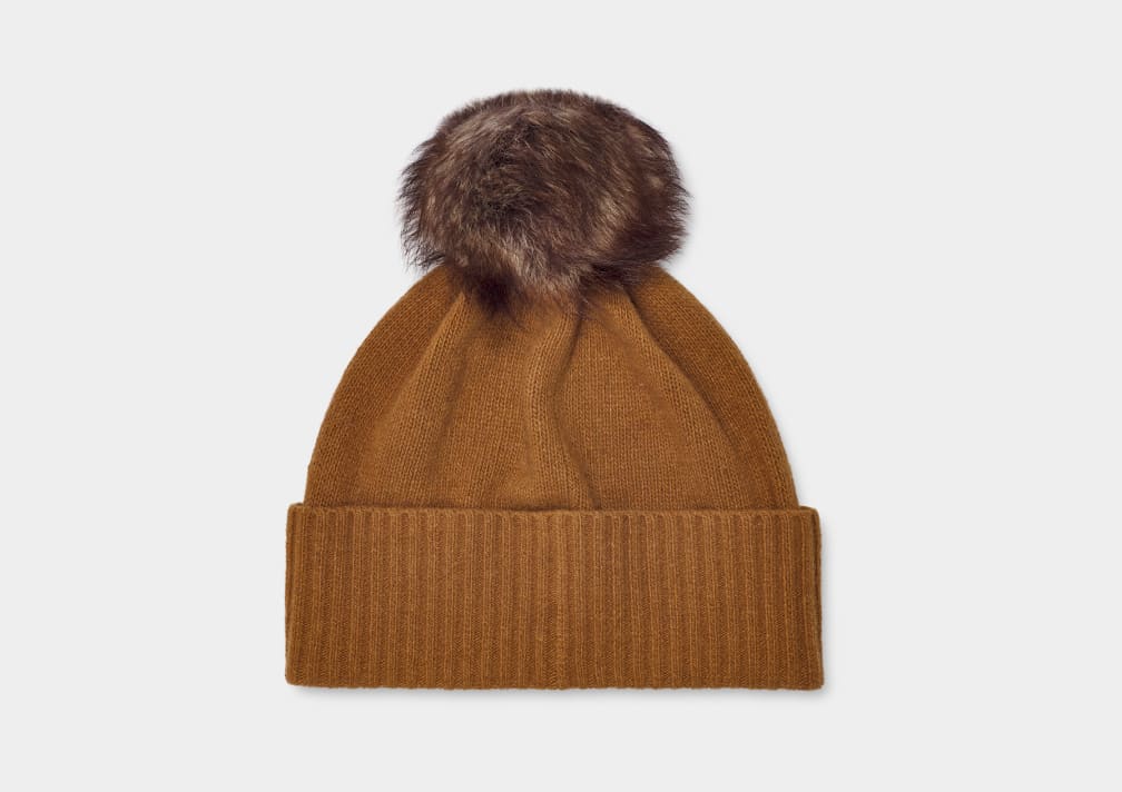 Brown Ugg Pryce Rib Knit Pom Women Hats | 536104-QFG