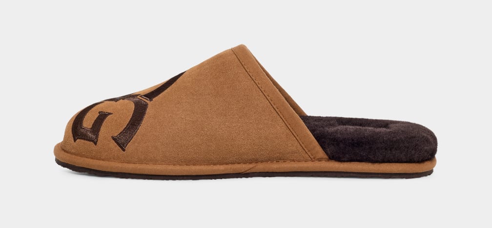 Brown Ugg Scuff Logo II Men Slippers | 708364-FLC