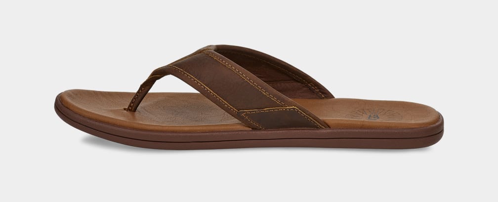 Brown Ugg Seaside Leather Men Slides | 642731-ZTB