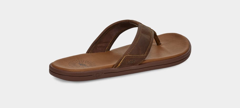 Brown Ugg Seaside Leather Men Slides | 642731-ZTB