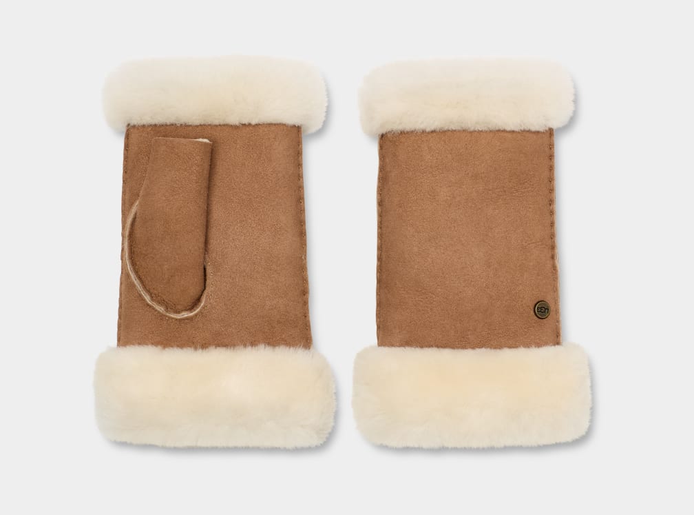 Brown Ugg Sheepskin Fingerless Women Gloves | 983706-GBR