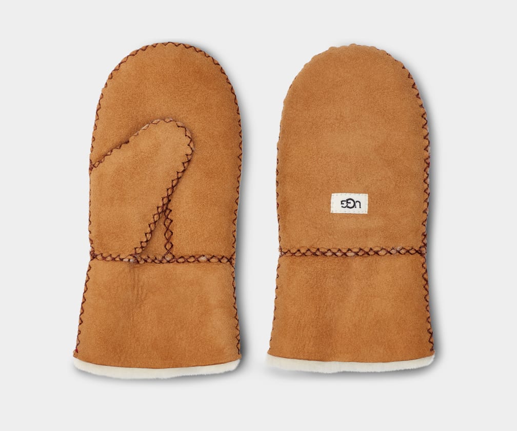 Brown Ugg Sheepskin Mitten with Stitch Kids' Gloves | 861254-BWX