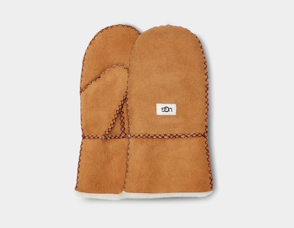 Brown Ugg Sheepskin Mitten with Stitch Kids\' Gloves | 861254-BWX