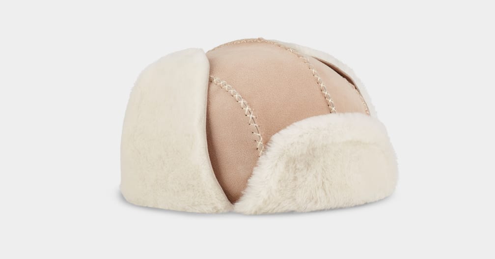 Brown Ugg Sheepskin Trapper with Stitch Kids' Hats | 914832-BNQ