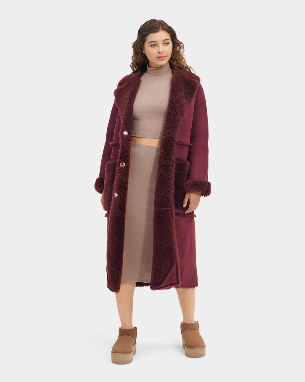 Burgundy Ugg Fayre Twinface Sheepskin Women Coats | 017952-SWO