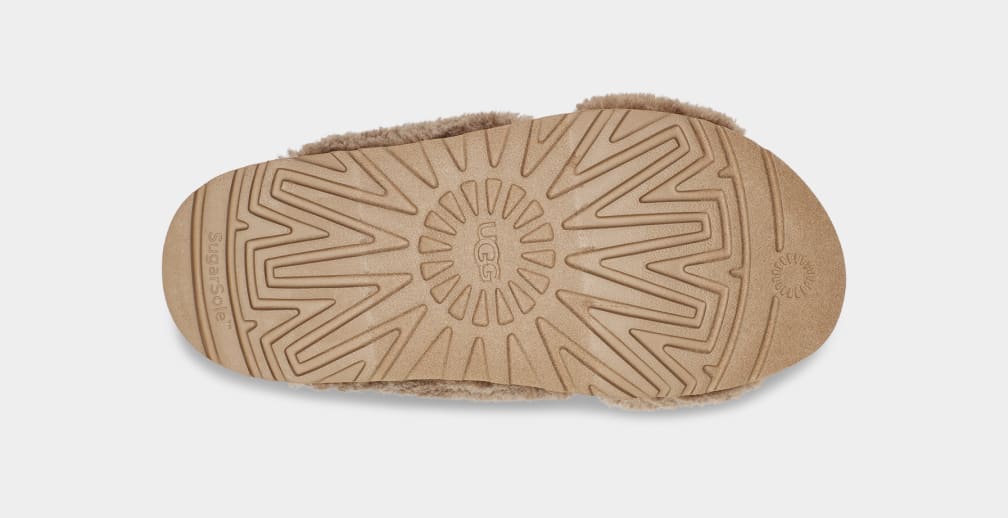 Chocolate Ugg Fuzz Sugar Cross Women Slides | 203589-PIB