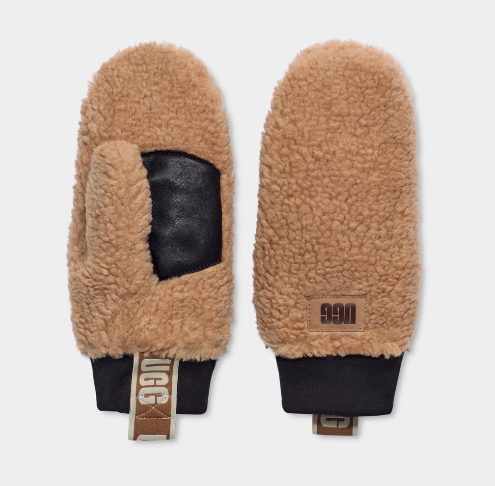 Chocolate Ugg Sherpa Mitten W Logo Tape Women Gloves | 410359-NEP