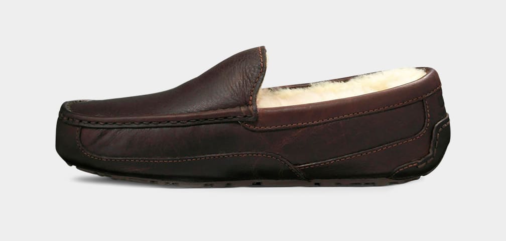 Dark Brown Ugg Ascot Leather Men Moccasins | 432815-YWO