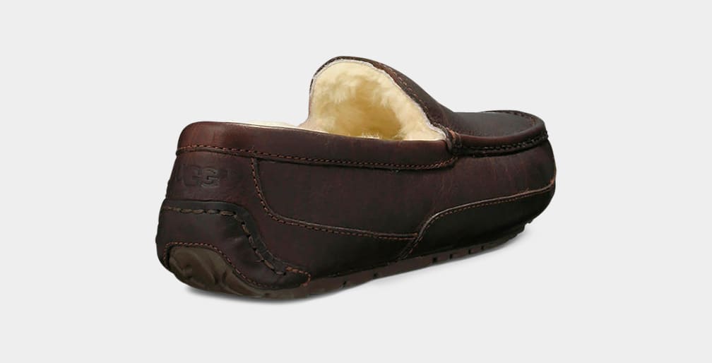 Dark Brown Ugg Ascot Leather Men Moccasins | 432815-YWO