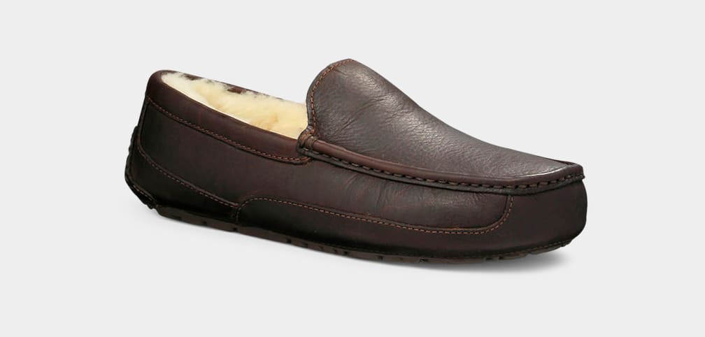 Dark Brown Ugg Ascot Leather Men Moccasins | 432815-YWO