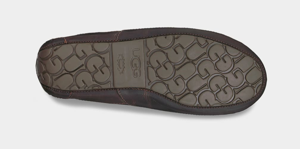 Dark Brown Ugg Ascot Leather Men Slippers | 701546-MTL