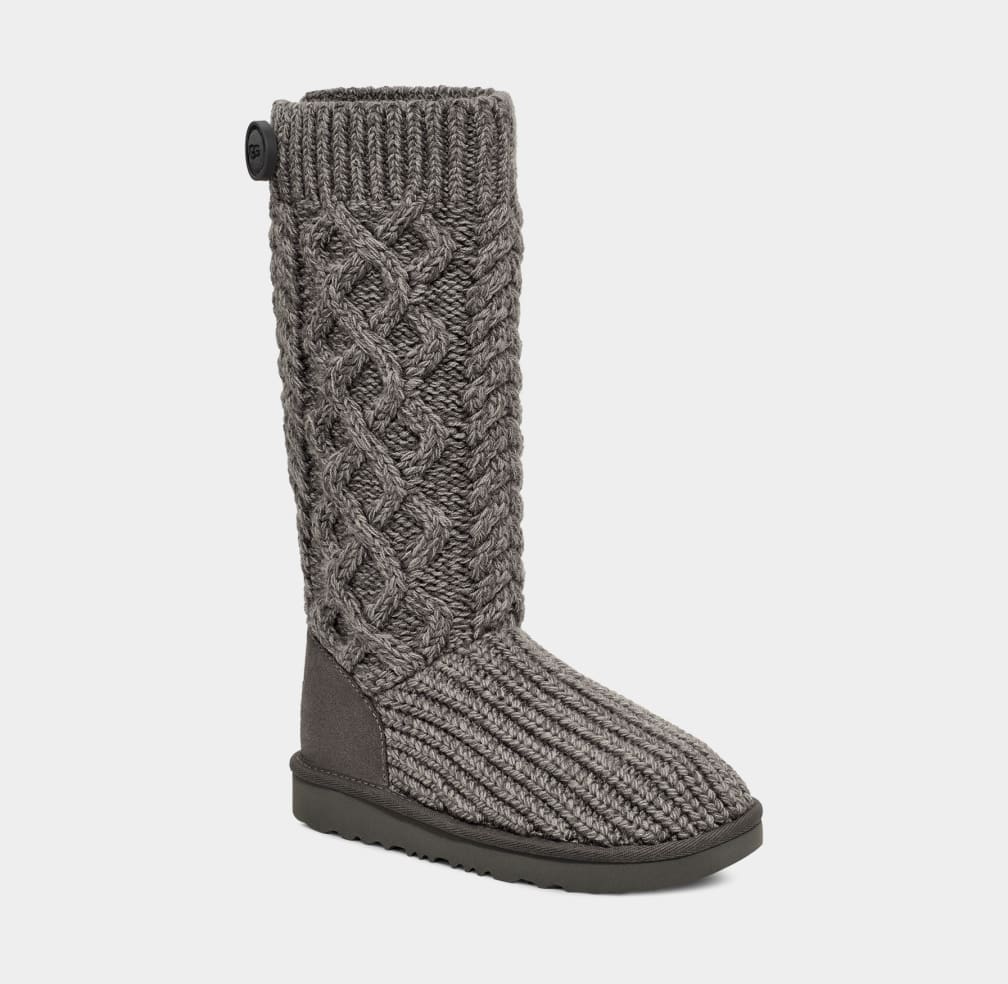 Grey Ugg Classic Cardi Cabled Knit Kids' Boots | 961378-ZSM