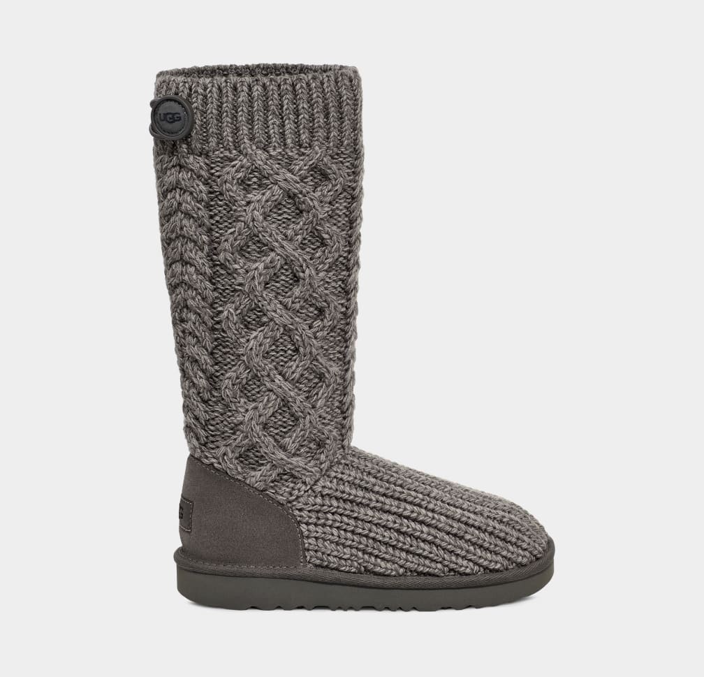 Grey Ugg Classic Cardi Cabled Knit Kids\' Boots | 961378-ZSM