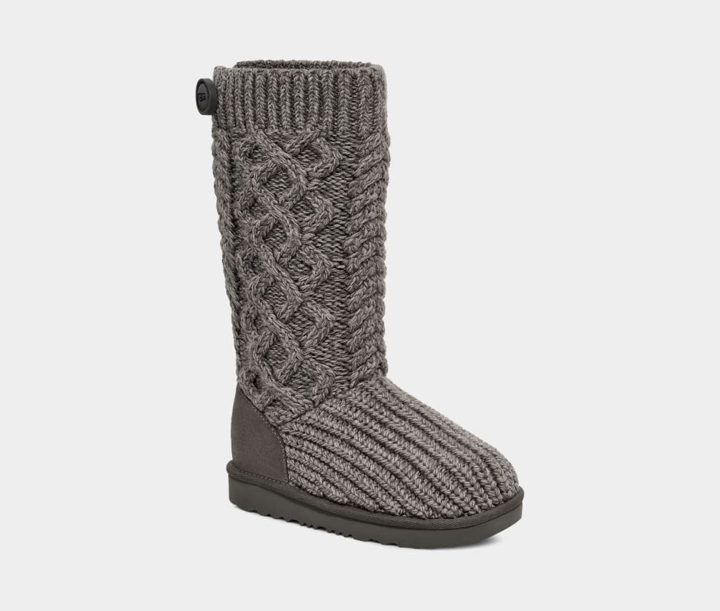 Grey Ugg Classic Cardi Cabled Knit Kids' Boots | 541820-UAT