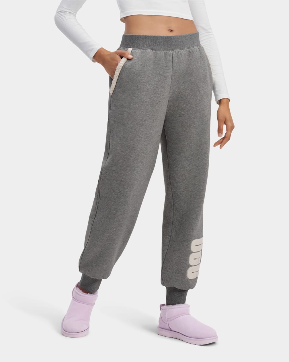 Grey Ugg Daylin Bonded Fleece Logo Women Sweatpants | 417960-PXL