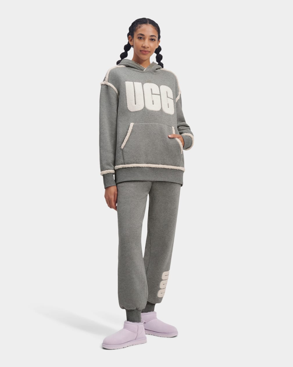 Grey Ugg Daylin Bonded Fleece Logo Women Sweatpants | 417960-PXL