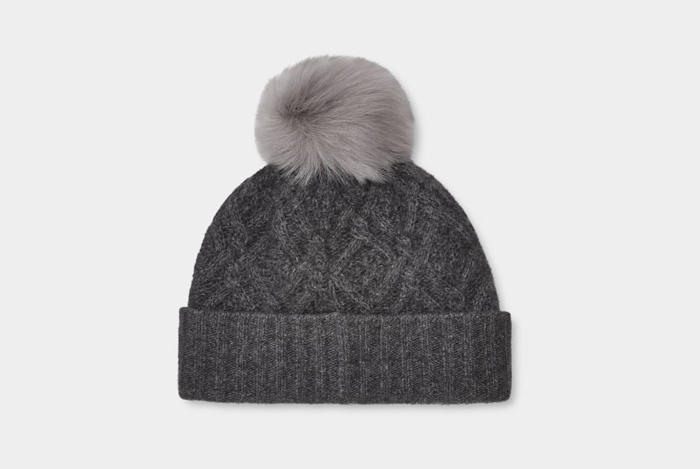 Grey Ugg Desmond Cable Knit Pom Women Hats | 843572-IFH