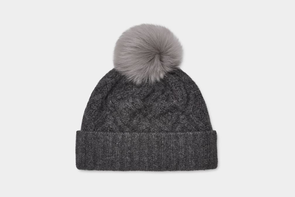 Grey Ugg Desmond Cable Knit Pom Women Hats | 843572-IFH