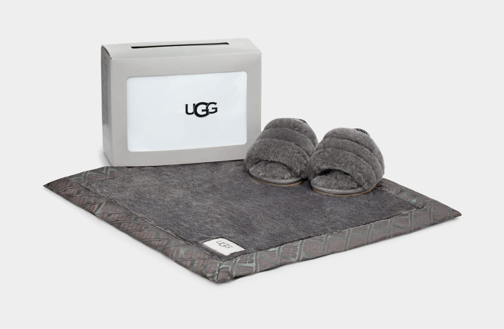 Grey Ugg Fluff Yeah And Lovey Kids\' Slippers | 609842-NVQ