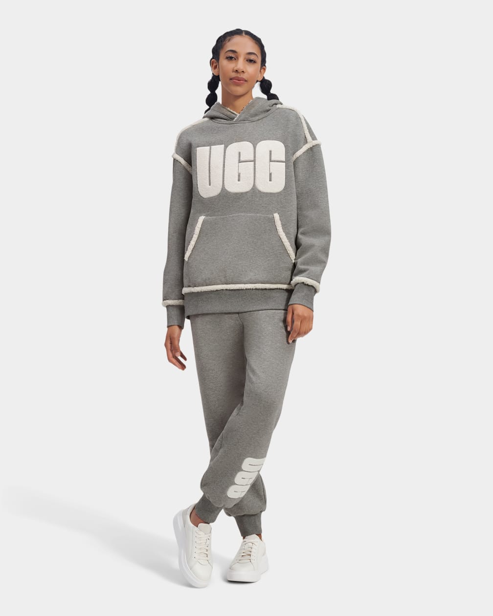 Grey Ugg Joanne B Fleece Logo Women Hoodie | 871340-NED