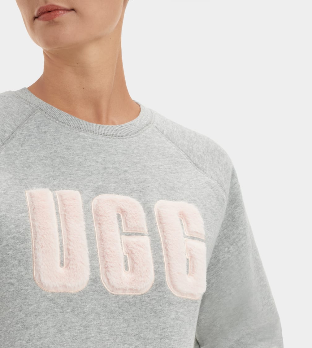 Grey Ugg Madeline Fuzzy Logo Crewneck Women Sweatshirt | 941057-TXY