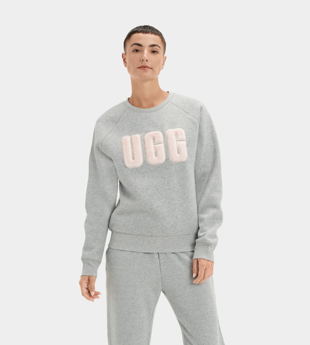 Grey Ugg Madeline Fuzzy Logo Crewneck Women Sweatshirt | 941057-TXY