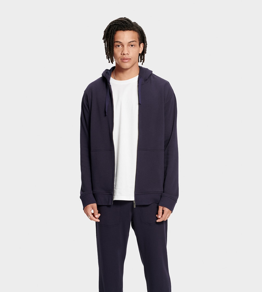 Navy Ugg Gordon Zipped Men Hoodie | 381254-ASW