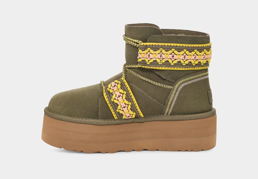 Olive Ugg Classic Mini II Braid Women Platform Boots | 024751-NHZ