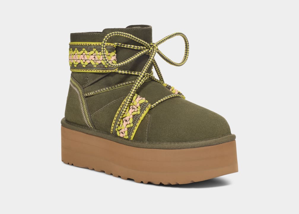 Olive Ugg Classic Mini II Braid Women Platform Boots | 024751-NHZ