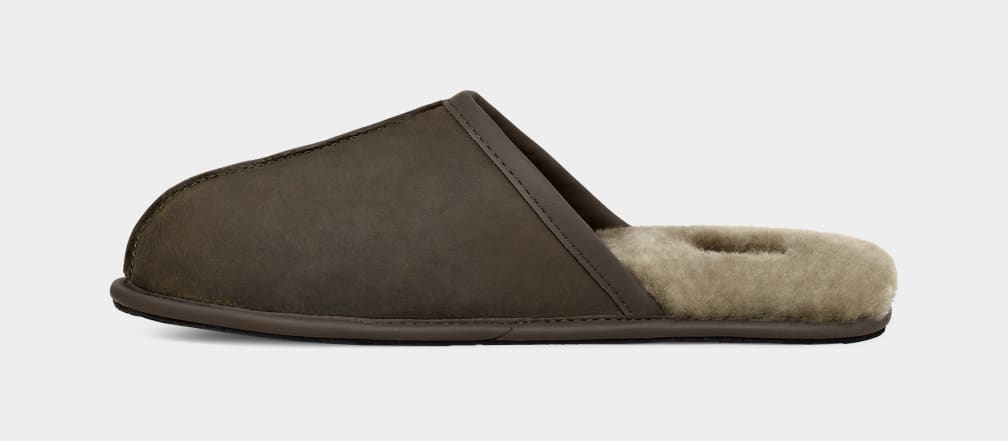 Olive Ugg Scuff Leather Men Slippers | 815072-IYX