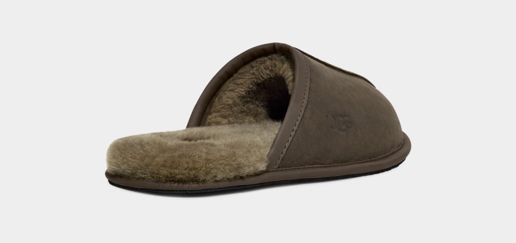 Olive Ugg Scuff Leather Men Slippers | 815072-IYX