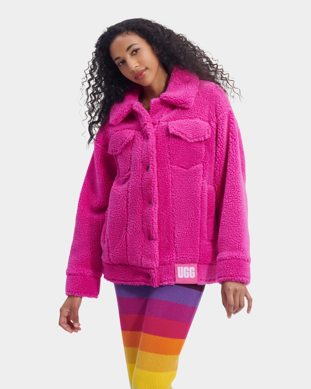 Pink Ugg Frankie Sherpa Trucker Women Jackets | 721548-AHO