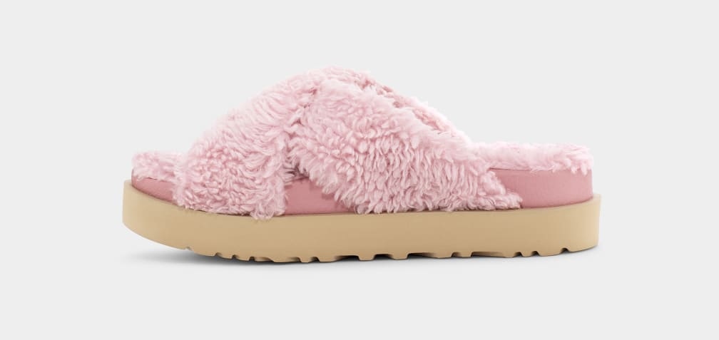 Pink Ugg Fuzz Sugar Cross Women Slides | 630574-JBN