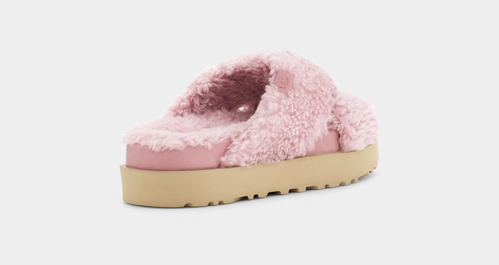 Pink Ugg Fuzz Sugar Cross Women Slides | 630574-JBN