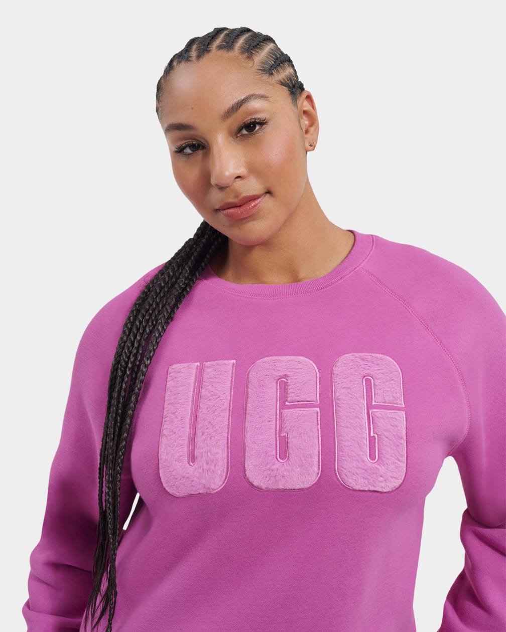 Pink Ugg Madeline Fuzzy Logo Crewneck Women Sweatshirt | 723046-GEH